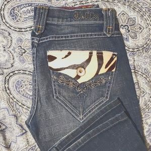 Cello zebra pocket boot cut jeans